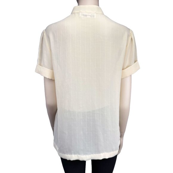PIERRE BALMAIN VTG Mandarin Collar Butter Cream‎ Yellow Button Down Blouse 12 M - Picture 4 of 9